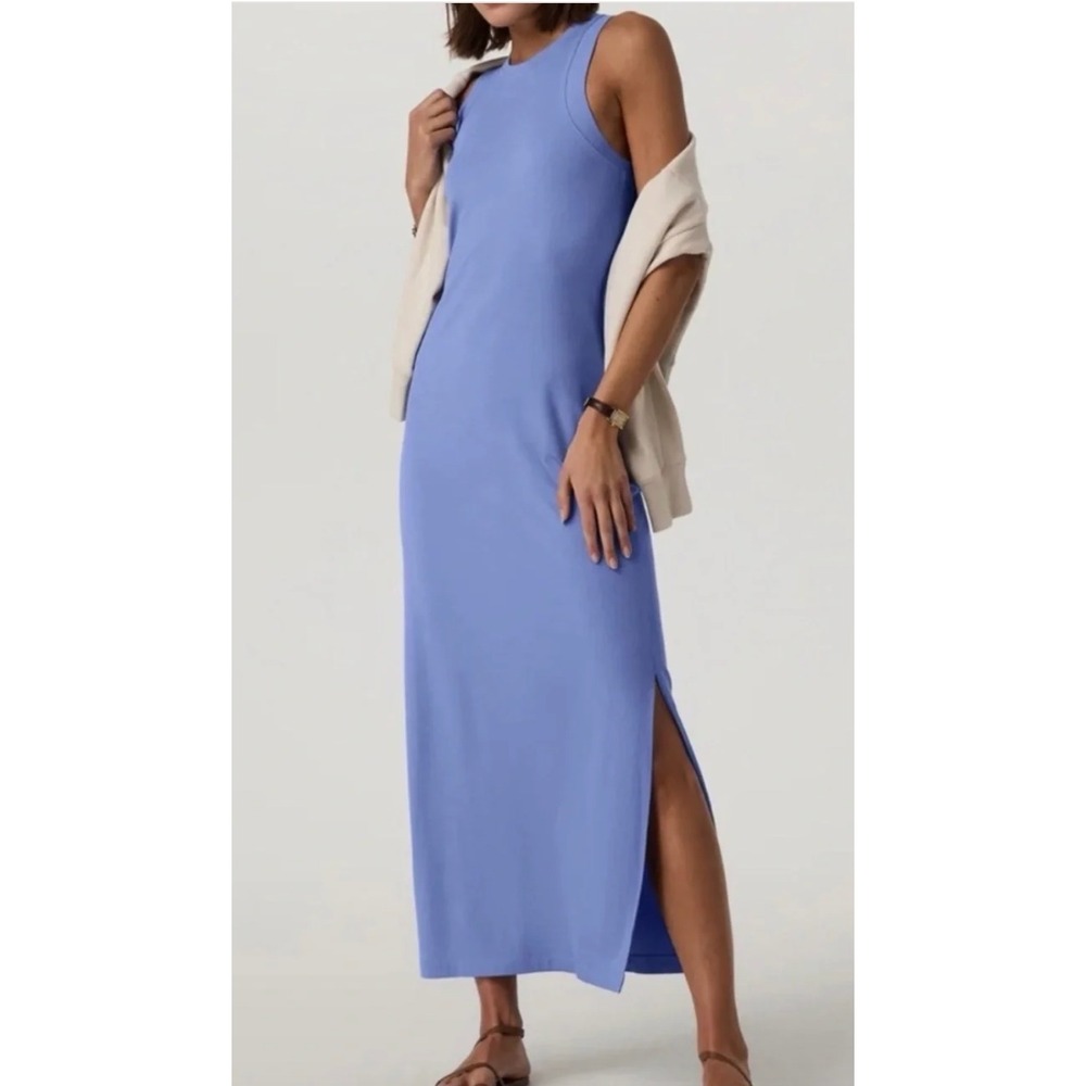 Vuori Pose Modern Dress Women M Bluebell Blue Ribbed Midi Slit Athleisure